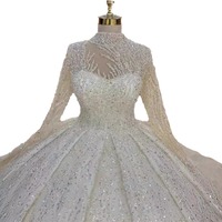 Robe de mariée musulmane NDA10023, robes de bal de mariée, col haut, manches longues, dentelle brodée, perles, élégante, princesse moelleuse