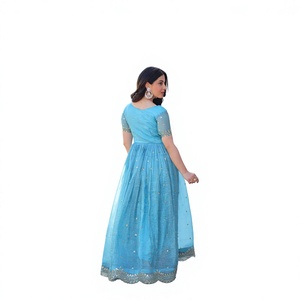 Vestido de Rayón Dorado para Mujer con Bordado y Lentejuelas, Largo hasta el Tobillo, Estilo Tradicional Indio-Pakistaní, para Fiestas, Bodas de Verano - Product Image 3