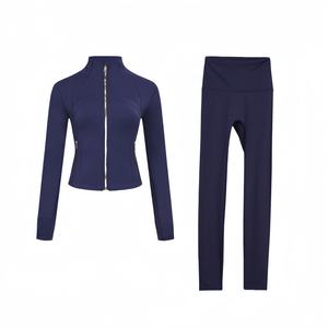 Özel Logo kadın spor takım elbise uzun kollu fermuarlı ceket yüksek bel pantolon spor Yoga seti sonbahar için - Product Image 5