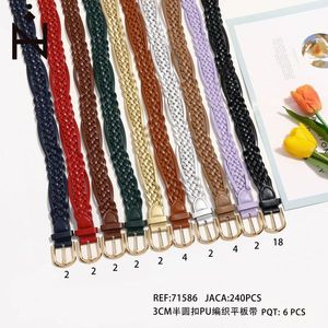 Ceinture plate tressée en PU avec boucle semi-circulaire de 3 cm pour femmes, mode décontractée - Product Image 3