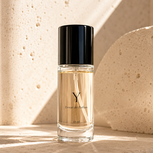 Slender Cylindrical Clear Glass Black Glossy Capped 18ml perfume <b>bottle</b> - Product Image 1