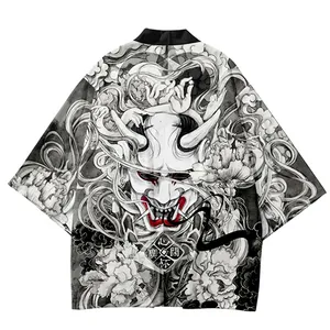 Demon Print Samurai Shirt Kleding Traditionele Haori Kimono Vrouwen Mannen Japanse Anime Aziatische Streetwear Vest Yukata Cosplay