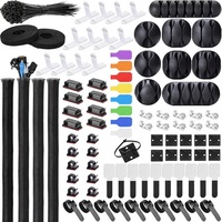 Kit de gestion des câbles en plastique, 193 clips autocollants, bandes, 12 sangles organisatrices, 100 attaches pour le bureau et la maison