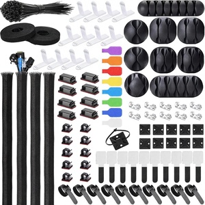 Kit de gestion des câbles en plastique, 57 clips autocollants, bandes, 12 sangles d'organisation, 100 attaches pour - Product Image 1