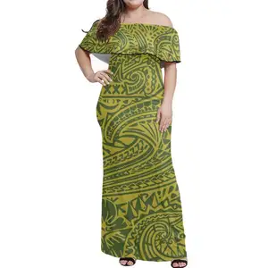 Уникальный дизайн, платье с открытыми плечами и оборками, полинезийское длинное платье большого размера с принтом