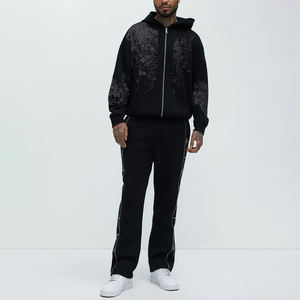 Sweats à capuche pour hommes avec fermeture éclair surdimensionnée avec strass respirant et anti-boulochage de haute qualité - Product Image 2