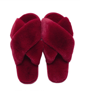 Women Winter Cross Fuzzy Slippers Plus Size Open Toe <b>Fluffy</b> Flat Indoor Warm Cozy Floor Plush <b>Slides</b> - Product Image 5