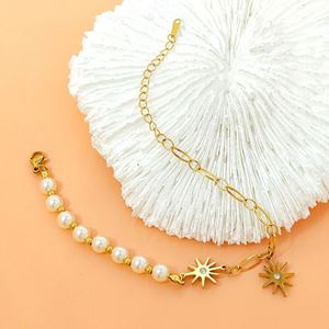 10Mm <b>Bead</b> 14K <b>Gold</b> Diamond Star Shaped Natural Freshwater Pearl <b>Bracelet</b> Zircon Stainless Steel - Product Image 4