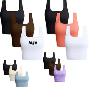 ODM /OEM grafik giyim baskılı logo örgü nervürlü tank top toptan boş bayanlar beyaz siyah düz özel Tank Top kadınlar kırpma