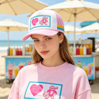 Casquette Trucker Unisexe de Haute Qualité en Gros, avec Patch Cœur Crocodile Dessin Animé Mignon, 5 Panneaux, Visière Courbée Vintage, en Maille Respirante et Mousse