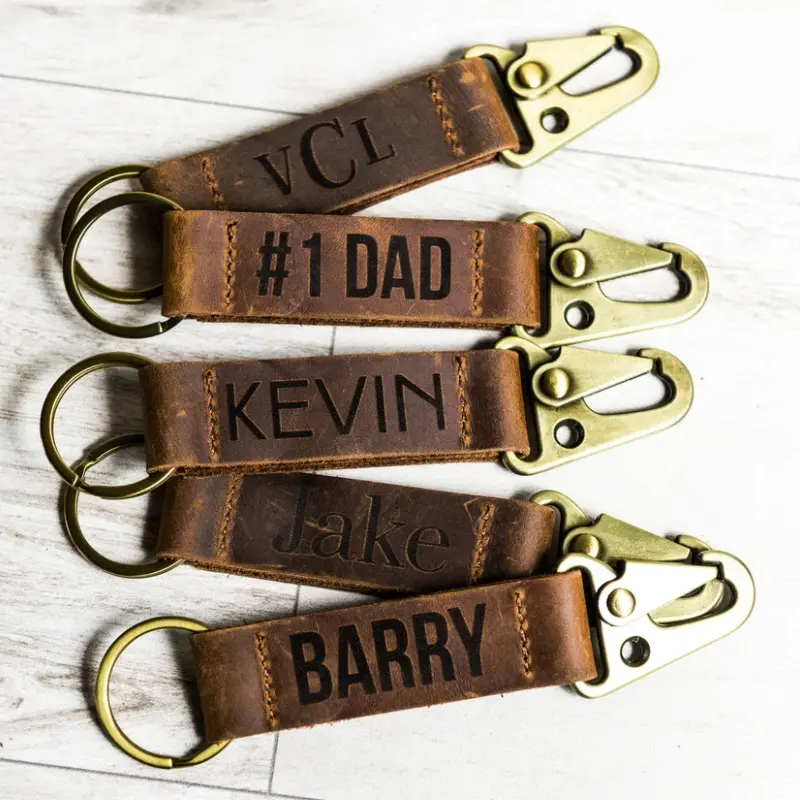 New Arrival Personalized Leather Keychain 2023 Custom Keychain Crazy Horse Leather Engraved Keychain Coordinates key chain
