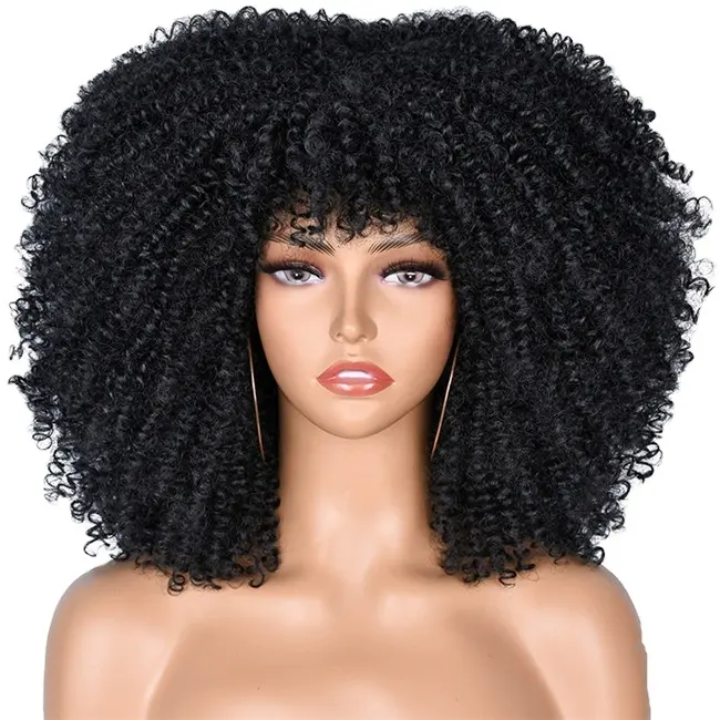 Synthetic Ombre Cosplay Wigs Short Hair Afro Kinky Curly Wig With Bangs Wholesale Price