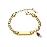 Bracelet en acier inoxydable à barre plate avec gravure personnalisée du logo et du nom, breloque en cristal, bracelets en pierre pour enfants pour un cadeau d'anniversaire