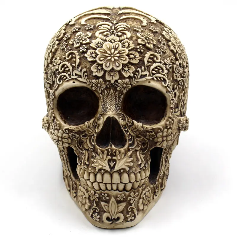 Carved skull resin ornaments Halloween spoof props horror retro face ornaments Resin Crafts Desktop Decor