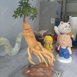 Sculpture en fibre de verre de ginseng simulé, grande décoration de plante artisanalette à poser au sol pour extérieur - Product Image 2