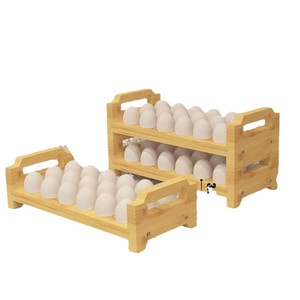 Bamboo Wood Egg Rack Multi Layer Stackable Fresh Keeping Kitchen Refrigerator <b>Storage</b> <b>Tray</b> Natural Color RYT8-14 - Product Image 2