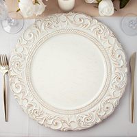 Assiettes de présentation en plastique style antique 13 pouces, blanches, avec bordure florale en relief, pour mariages, fêtes, Noël et service de table
