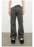 Pantalon en jean gris délavé coupe micro-évasée style rétro américain pour homme – Tendance décontractée, marque branchée, style urbain, hiver