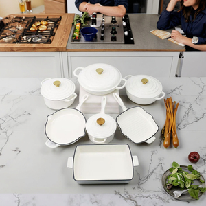 Bộ nồi chảo gang 7 món tùy chỉnh, phủ men đỏ, bền, thiết kế kim loại tối giản, số lượng đặt hàng tối thiểu thấp - Product Image 3