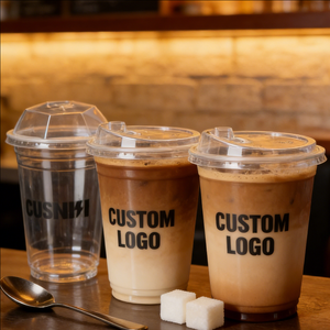 Gobelets à café glacé en plastique transparent personnalisés de 16 oz avec couvercles en PET pour la scène café - Product Image 3