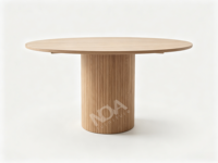 Table à manger ronde en bois crème, table à manger moderne avec base cylindrique en bois de caoutchouc cannelé pour salle à manger