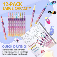 Marqueur professionnel pour nail art, pointe fine 0,5 mm, longue durée, pour la peinture de motifs détaillés sur les ongles, plastique, 12 couleurs, acrylique.