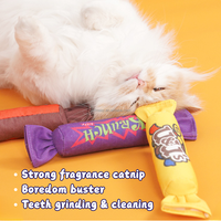 Jouet interactif durable pour chat en toile au design bonbon avec herbe à chat et papier froissé intégré pour les poussées dentaires