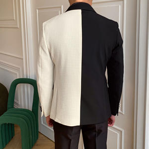 Traje de Hombre Cruzado 100% Poliéster, Chaqueta de Traje Formal Negra y Blanca para Cena - Product Image 3