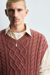 Pull-over à col <span class=keywords><strong>en</strong></span> V <span class=keywords><strong>en</strong></span> coton épais pour hommes, pull-over rose poussiéreux - Product Image 2