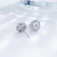 Boucles d'oreilles classiques de luxe vintage rondes en platine PT950 avec diamants de laboratoire, bijoux fins, clous d'oreilles en diamants de laboratoire pour femmes