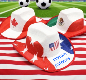 Sombrero de fieltro de lana con bandera estadounidense para fiestas, estilo vaquero/a, personalizado al por mayor, fabricante de sombreros para hombres y mujeres con logotipo personalizado - Product Image 1