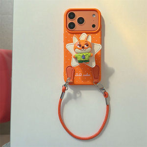 Funda de cuero con soporte y anillo para iPhone 17 16 15 14 Pro Max, diseño de Judy y Nicholas de Zootopia, con cordón y soporte trasero. - Product Image 4