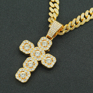 Collar de cruz para hombre con incrustaciones de circonitas cúbicas (CZ) y colgante de cruz con bisel cuadrado, chapado en oro y plata, joyería religiosa para fiestas - Product Image 5