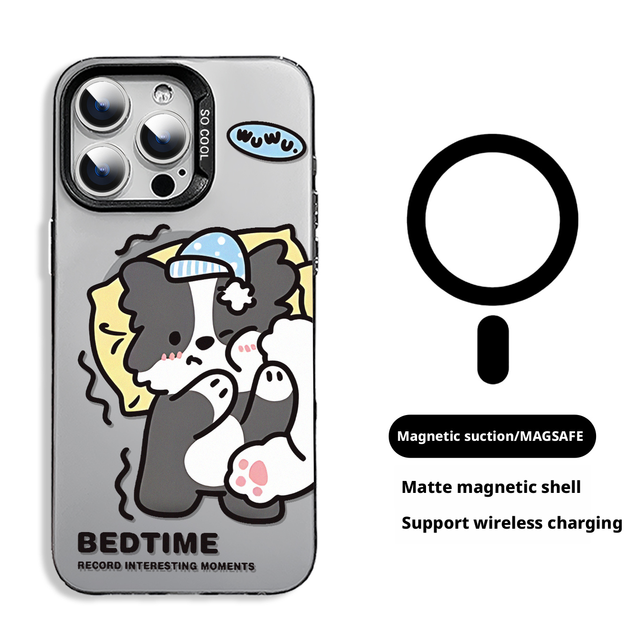 Cute Sleepy Puppy Magnetic MatteMagsafe Wireless Charging Compatible iPhone case 12,13,14, 15, 16, 17 Air phone accessories