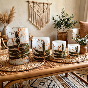 Fern Leaf Sandalwood Organic Aromatherapy <b>Candle</b> Set with <b>Glass</b> <b>Jars</b> <b>in</b> Bohemian Style for Home Decor - Product Image 1