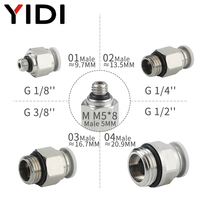 Raccord pneumatique YIDI PC-G en caoutchouc nitrile/plastique/métal, pour tuyau d'air de 4 à 16 mm, connecteur droit à filetage mâle G1/8-G1/2