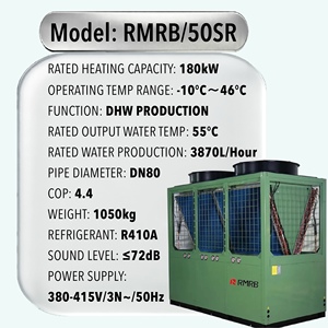 เครื่องทำน้ำร้อนแบบปั๊มความร้อนอากาศสู่น้ำ 50SR/180kW COP4.4 ประหยัดพลังงานสูงพิเศษ 380V ความจุขนาดใหญ่ สำหรับโรงแรม โรงพยาบาล - Product Image 1