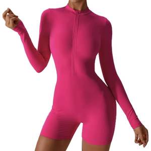 Mono ajustado de manga larga con media cremallera personalizado para mujer, mono de Yoga de una pieza - Product Image 3
