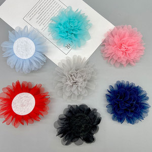 Chiffon Flowers Tulle Pom Poms Hair Accessories Party <b>Decorations</b> For Children Clothing <b>Shoes</b> Hats 8cm Handmade Craft Material - Product Image 2