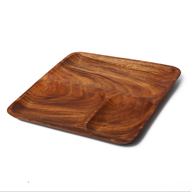 Acacia Wood Restaurant Plate Natural Three-Grid Entree Split Design Paint-Free Minimum Order 10pcs