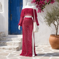 Nieuwe Dames Sexy Tweedelige Rok Set Kwastje Cover Bikini Strandjurken Plus Size Doorzichtige Badmode