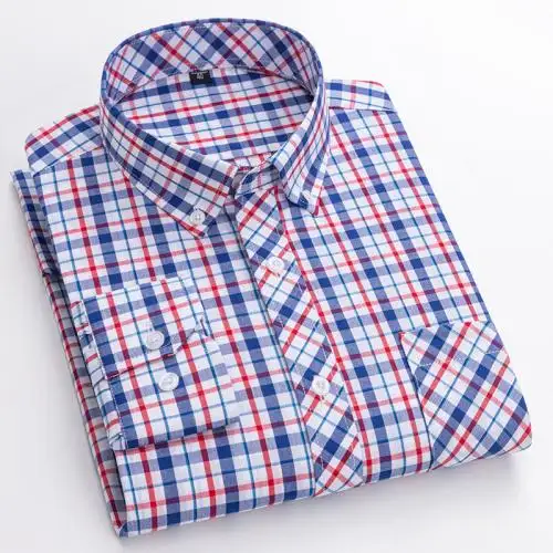 Lente Katoen Plus Size Heren Lange Mouw Casual Shirts Revers Kraag Losse Geruit Man Shirt 794047