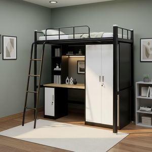 Cama alta tipo loft para apartamento <span class=keywords><strong>con</strong></span> <span class=keywords><strong>escalera</strong></span> y armarios de almacenamiento, superventas de fábrica, muebles de dormitorio, se acepta personalización - Product Image 4