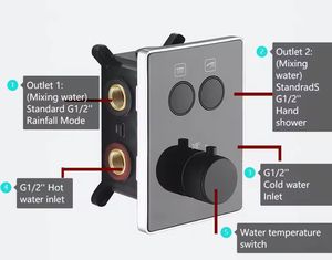 النحاس الصلب تصميم جديد <span class=keywords><strong>2</strong></span> طرق ، زر دفع الجدار الأسود ترموستاتي مخفي ، صمام خلاط دش تحويل - Product Image 2