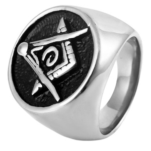 yunnique Stainless Steel Freemason <b>Ring</b> Men's Geometric Design Gift Jewelry Steel Color FY280162 - Product Image 5