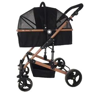 Customized service dog stroller luxury 4 wheels pet stroller bike 2 in 1 easy folding walker carrier wagon