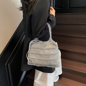Bolso de Hombro Portátil de <span class=keywords><strong>Playa</strong></span> para Vacaciones, de Moda, Tejido Calado con Cremallera y Líneas Doradas y Plateadas, de PU, Nueva Colección de Verano Matsujin - Product Image 2