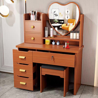 Ensemble de coiffeuse assez bon marché Table de maquillage moderne avec vanité rose clair pour filles Nouveau design Table de chevet avec miroir en forme de cœur