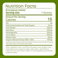 Gummies Vitalité 4-en-1 OEM : Shilajit, Mousse de Mer, Ashwagandha, Crinière de Lion – Soutien Immunitaire, Énergétique et Antioxydant – 30 Comprimés – Marque Privée