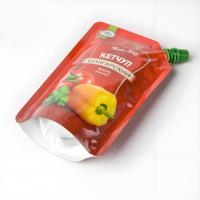 Conception personnalisée imprimé alimentaire liquide jus sac sac tomate BBQ salade Sauce vinaigrette pochette d'emballage avec bec verseur